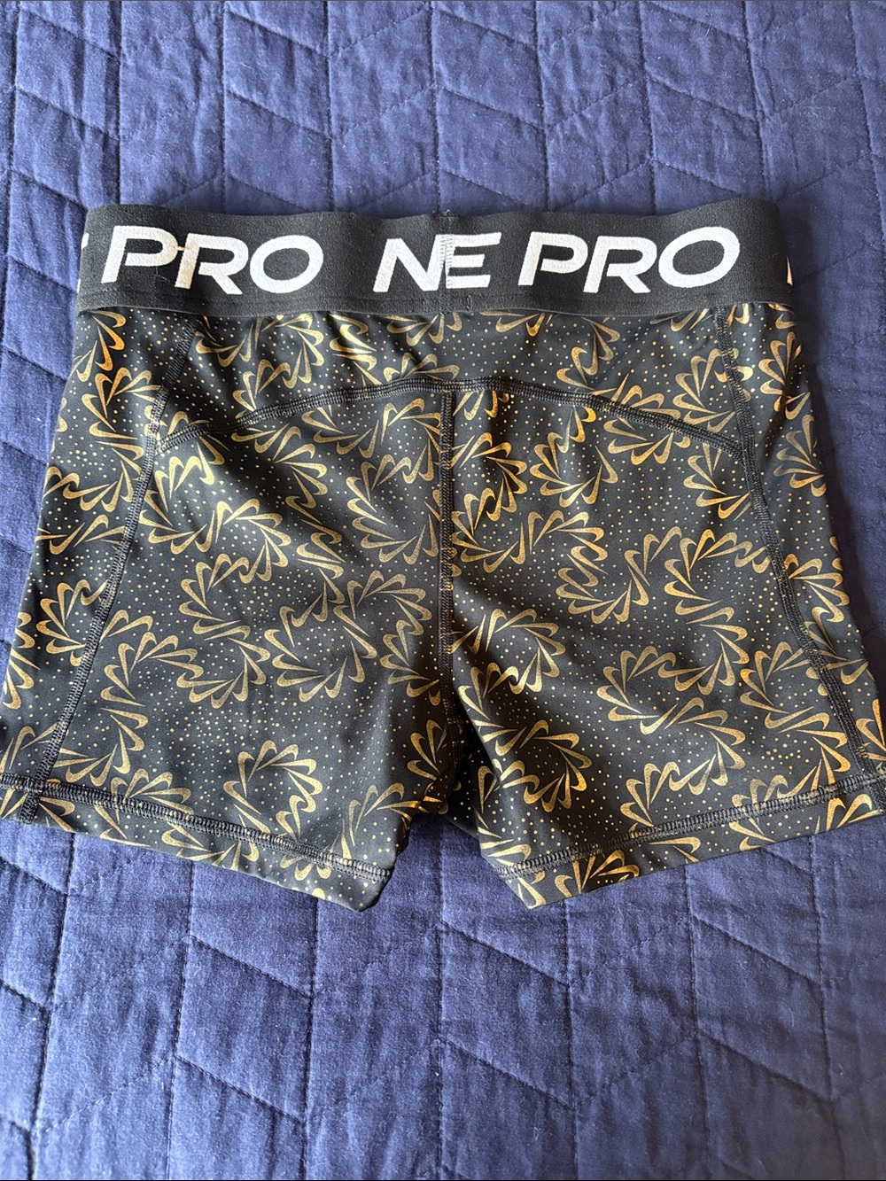 Nike Pro Black Spandex Shorts with Gold Floral Print - Picture 2 of 3